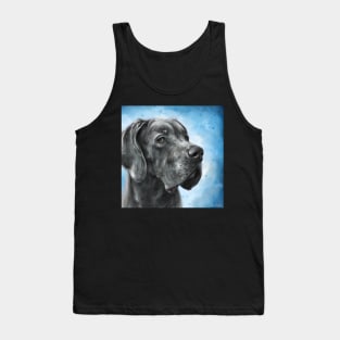 Painting of Grey Great Dane on a Blue Background Tank Top